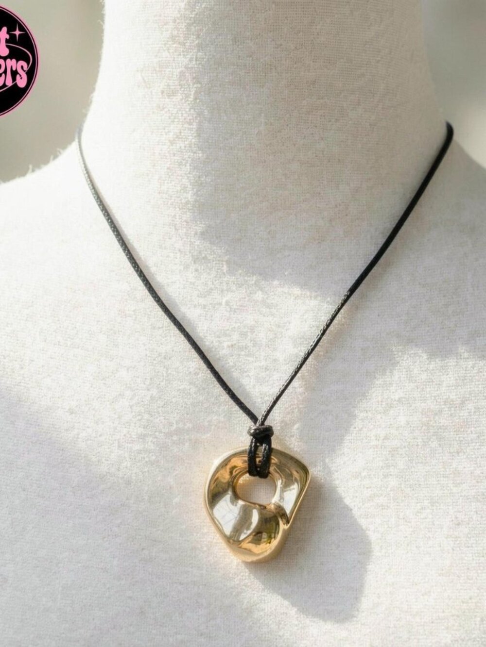 Y2K 2000s style Gold heart pendant necklace with black cord